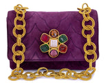 Chanel 1991 Vintage Purple Quilted Suede Jeweled Gripoix Flap Bag 24k GHW 58R