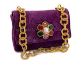 Chanel 1991 Vintage Purple Quilted Suede Jeweled Gripoix Flap Bag 24k GHW 58R