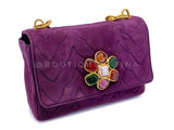 Chanel 1991 Vintage Purple Quilted Suede Jeweled Gripoix Flap Bag 24k GHW 58R