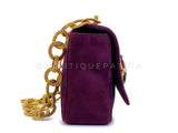 Chanel 1991 Vintage Purple Quilted Suede Jeweled Gripoix Flap Bag 24k GHW 58R