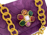 Chanel 1991 Vintage Purple Quilted Suede Jeweled Gripoix Flap Bag 24k GHW 58R