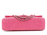Chanel Pink Tweed Crystal Sakura Flower Flap Bag Silicone SHW LPX