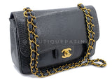 Chanel 1997 Vintage Charcoal Gray Lizard Small Classic Flap Bag 24k GHW PMF