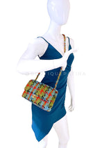 Rare Chanel Vintage Tweed Multicolor Medium Classic Double Flap Bag 24k GHW FJT