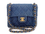 Chanel 1998 Vintage Blue Denim Square Mini Flap Bag 24k GHW 2H2
