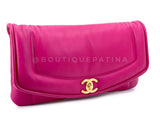 Chanel Fuchsia Pink Lambskin Puffy Large Clutch Flap Bag GHW V6V
