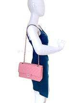 Chanel 2004 Vintage Sakura Pink Caviar Medium Classic Double Flap Bag SHW 7ZW