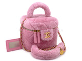 Chanel 2022 Pink Shearling Mini Vanity Bag with Mirror GHW 16Z