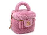 Chanel 2022 Pink Shearling Mini Vanity Bag with Mirror GHW 16Z