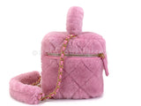 Chanel 2022 Pink Shearling Mini Vanity Bag with Mirror GHW 16Z