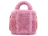 Chanel 2022 Pink Shearling Mini Vanity Bag with Mirror GHW 16Z