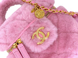 Chanel 2022 Pink Shearling Mini Vanity Bag with Mirror GHW 16Z