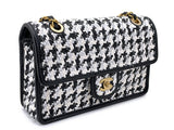Chanel 23C Woven Houndstooth Black White Flap Bag GHW BD9