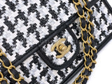 Chanel 23C Woven Houndstooth Black White Flap Bag GHW BD9