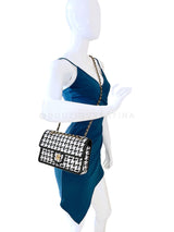 Chanel 23C Woven Houndstooth Black White Flap Bag GHW BD9