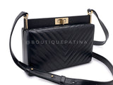 Chanel 18K Black Lambskin Chevron Crossbody Hard Clutch Bag GHW 7ZB
