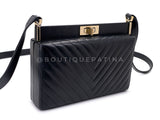 Chanel 18K Black Lambskin Chevron Crossbody Hard Clutch Bag GHW 7ZB