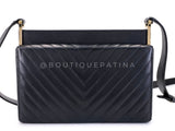 Chanel 18K Black Lambskin Chevron Crossbody Hard Clutch Bag GHW 7ZB
