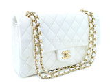 Chanel Bone Ivory White Caviar Medium Classic Double Flap Bag GHW 4OO