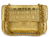 Chanel 19A Gold Crocodile Print Small Classic Double Flap Egyptian Bag GHW YGZ