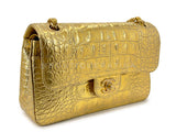 Chanel 19A Gold Crocodile Print Small Classic Double Flap Egyptian Bag GHW YGZ