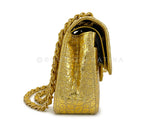 Chanel 19A Gold Crocodile Print Small Classic Double Flap Egyptian Bag GHW YGZ