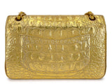 Chanel 19A Gold Crocodile Print Small Classic Double Flap Egyptian Bag GHW YGZ