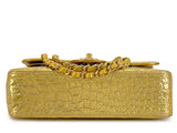 Chanel 19A Gold Crocodile Print Small Classic Double Flap Egyptian Bag GHW YGZ