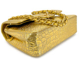 Chanel 19A Gold Crocodile Print Small Classic Double Flap Egyptian Bag GHW YGZ
