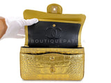 Chanel 19A Gold Crocodile Print Small Classic Double Flap Egyptian Bag GHW YGZ