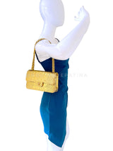Chanel 19A Gold Crocodile Print Small Classic Double Flap Egyptian Bag GHW YGZ