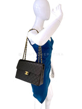 Chanel 1996 Vintage Black Jumbo Classic Flap Bag 24k GHW Lambskin GRP