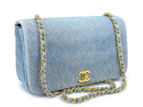 Chanel 1989 Vintage Light Denim Full Flap Bag 24k GHW 5CT