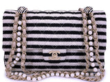 Chanel 2014 Black Striped Coco Sailor Pearl Medium Classic Double Flap Bag GHW H68