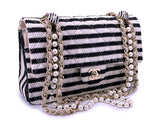 Chanel 2014 Black Striped Coco Sailor Pearl Medium Classic Double Flap Bag GHW H68