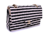 Chanel 2014 Black Striped Coco Sailor Pearl Medium Classic Double Flap Bag GHW H68