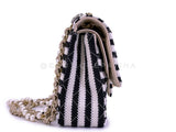 Chanel 2014 Black Striped Coco Sailor Pearl Medium Classic Double Flap Bag GHW H68
