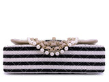 Chanel 2014 Black Striped Coco Sailor Pearl Medium Classic Double Flap Bag GHW H68