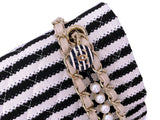 Chanel 2014 Black Striped Coco Sailor Pearl Medium Classic Double Flap Bag GHW H68