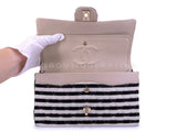 Chanel 2014 Black Striped Coco Sailor Pearl Medium Classic Double Flap Bag GHW H68