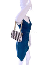 Chanel 2014 Black Striped Coco Sailor Pearl Medium Classic Double Flap Bag GHW H68