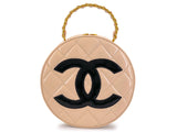Chanel 95P Vintage "Barbie" Round Vanity Bag Beige Patent 24k GHW E0R