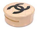 Chanel 95P Vintage "Barbie" Round Vanity Bag Beige Patent 24k GHW E0R