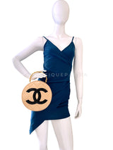Chanel 95P Vintage "Barbie" Round Vanity Bag Beige Patent 24k GHW E0R