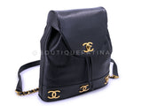 Rare Pristine Chanel 1994 Vintage Black Caviar Triple CC Large Backpack Bag 24k GHW V27