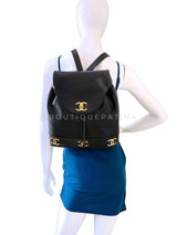 Rare Pristine Chanel 1994 Vintage Black Caviar Triple CC Large Backpack Bag 24k GHW V27