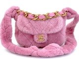 Chanel 2022 Pink Shearling Flap Crossbody Bag GHW 3U4