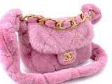Chanel 2022 Pink Shearling Flap Crossbody Bag GHW 3U4