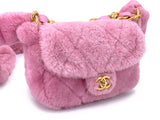 Chanel 2022 Pink Shearling Flap Crossbody Bag GHW 3U4