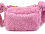 Chanel 2022 Pink Shearling Flap Crossbody Bag GHW 3U4